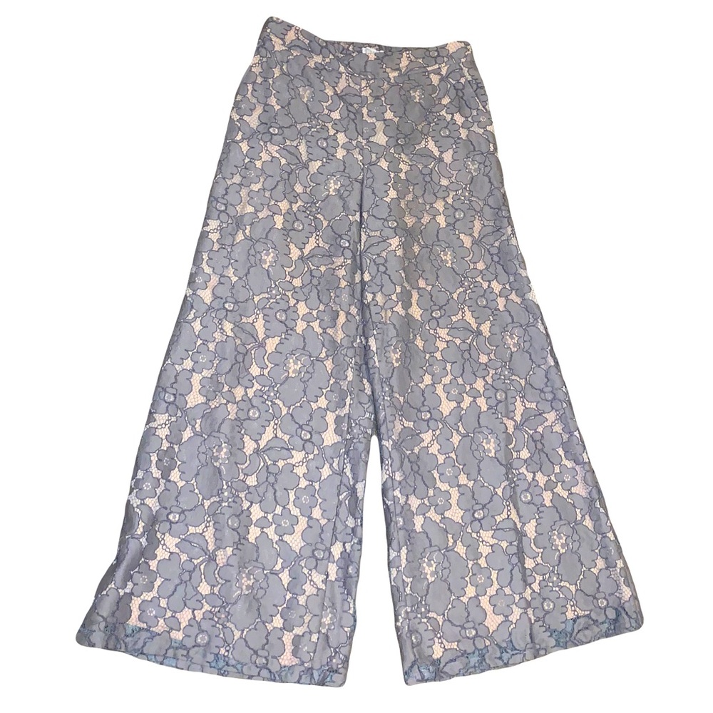 Anthropologie Small Feather Bone Gray Lace High Waisted Palazzo Wide Leg Pants